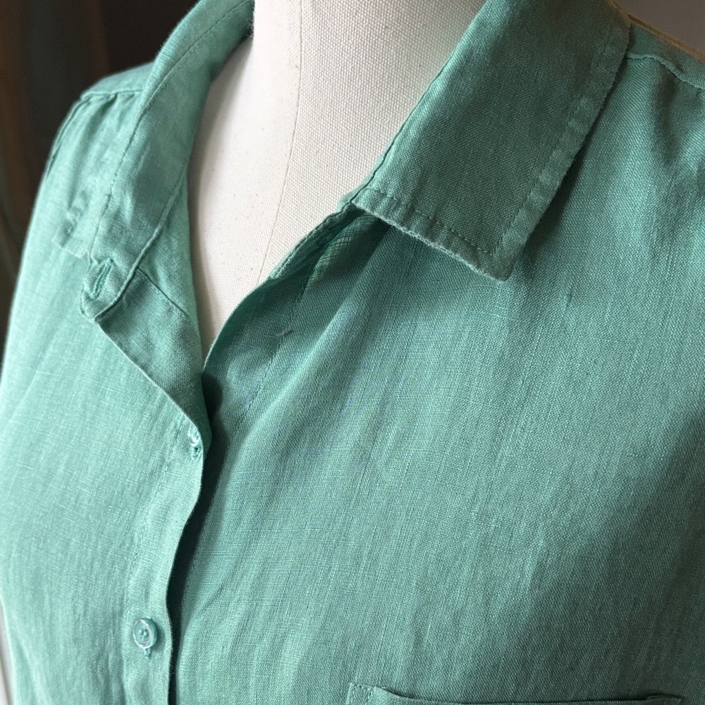 Excellent Cond - Saks Fifth Avenue Aqua 100% Linen Blouse Size XL